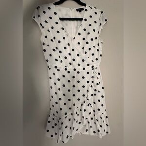 J. Crew White and Black Polka Dot Wrap Midi Dress